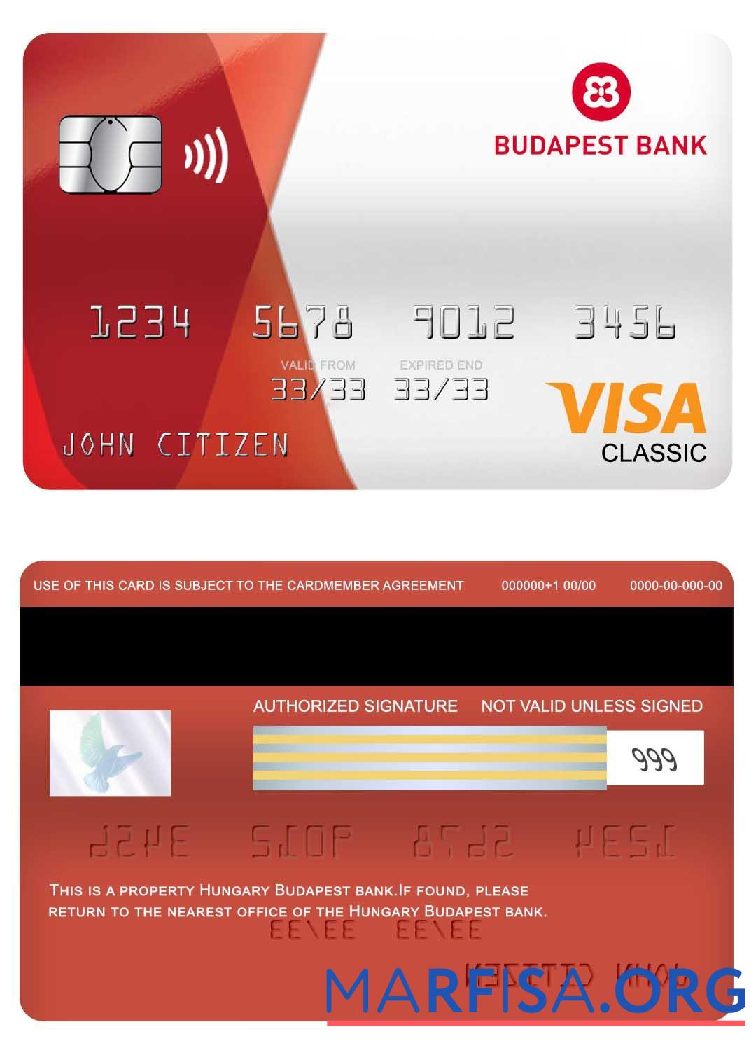 Printable Hungary Budapest bank visa classic card example